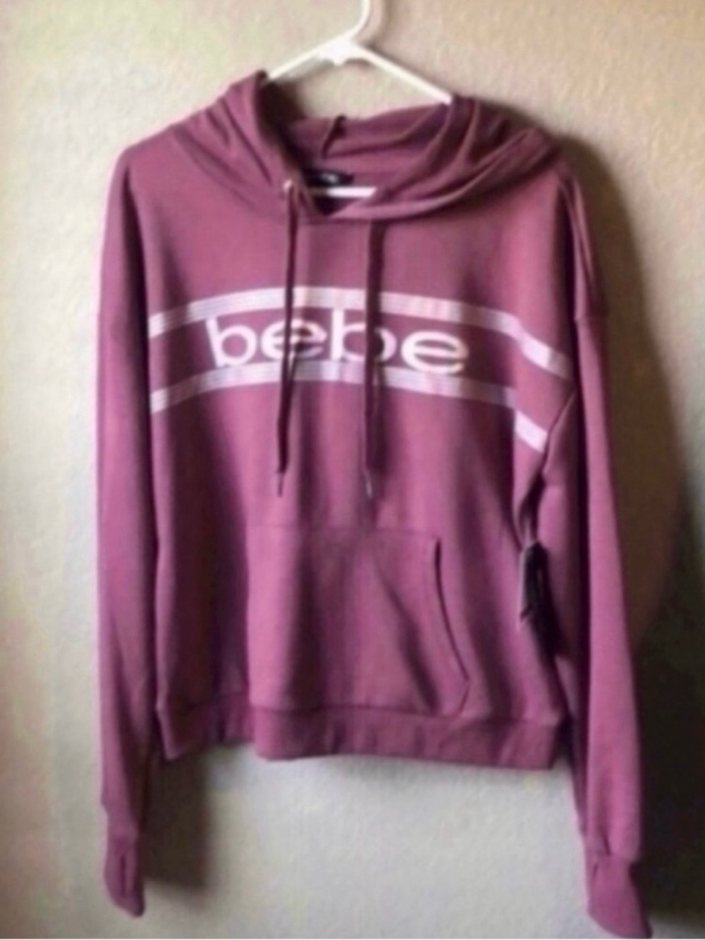 New Bebe Sport Hoodie Women’s Dark Pink Pullover Casual Sweatshirt Active Large